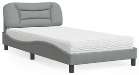 Κρεβάτι με Στρώμα Ανοιχτό Γκρι 100x200 εκ. Υφασμάτινο - Γκρι