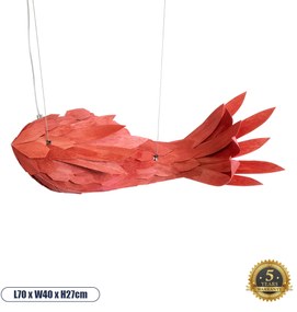 02360 GloboStar® GLOBOSTAR® GOURAMI 02360 Μοντέρνο Κρεμαστό Φωτιστικό Οροφής με Ντουί 1 x E27 AC 220-240V IP20 - Κόκκινο - Μ70 x Π40 x Υ27cm