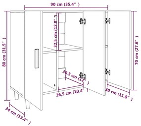 Ντουλάπι Γυαλιστερό Λευκό 90 x 34 x80 εκ. Επεξεργασμένο Ξύλο - Λευκό