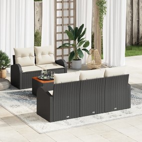 vidaXL Σετ Καναπέ Κήπου 6 pcs Μαύρος, λευκός Μεσαίο Ψάθα, Πλέξη