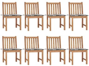 Καρέκλες Κήπου 8 τεμάχια από Μασίφ Ξύλο Teak με Μαξιλάρια - Καφέ