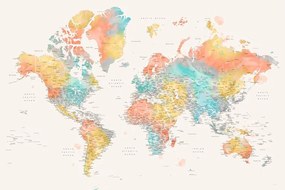 Χάρτης Detailed colorful watercolor world map, Fifi, Blursbyai