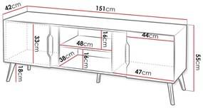 Τραπέζι Tv Comfivo G102, Μαύρο, Γκρι, Ο αριθμός των θυρών: 2, 151x55x42cm, 27 kg | Epipla1.gr