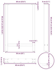 Πόδια τραπεζιού μπαρ Ανθρακί 2 τεμ. 60x(90-91) εκ. Ατσάλι - Ανθρακί