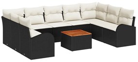 vidaXL Σετ Καναπέ Κήπου με μαξιλάρι 10 pcs Μαύρο Πολυ ράταν