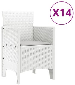 vidaXL Σετ Τραπεζαρίας Κήπου 15 Κομματιών με Μαξιλάρια Λευκό Συνθετικό Ρατάν