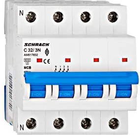 Ασφάλεια τριπολική αυτόματη SCHRACK 3Χ32Α+Ν 4Μ ΑΜ617832 με ουδέτερο 6KA καμπύλη C
