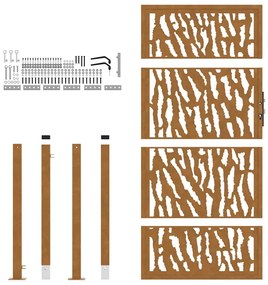 Πύλη κήπου 105x180 cm από διαβρωμένο χάλυβα με σχέδιο ίχνος - Καφέ