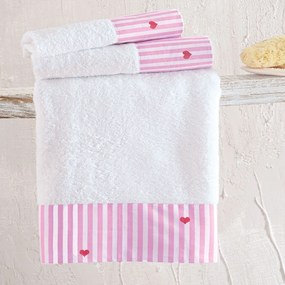 Πετσέτες Παιδικές Young Heart (Σετ 3τμχ) White-Pink Ρυθμός Towels Set 70x140cm 100% Cotton Foam