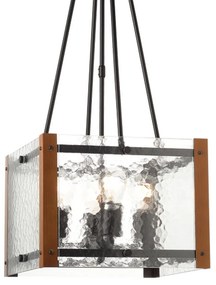 Φωτιστικό Οροφής 4Φ OD910804P Με Ξύλο Και Γυαλί Mdf, Glass