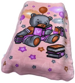 Κουβέρτα Βελουτέ Κούνιας (110x140) Dimcol Studying Bear 37 Baby Pink