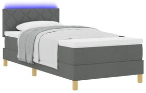 vidaXL Κρεβάτι Βάσης με Στρώμα & LED Σκούρο Γκρι 90x190 cm Ύφασμα