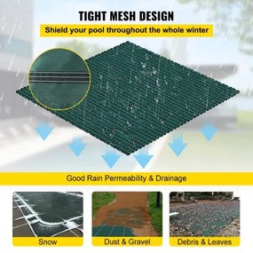 VEVOR Pool Safety Cover 18x38ft, Inground Pool Cover fit for 16x36 ft Pool, Rectangle Inground Safety Pool Cover Green Mesh Solid Pool Safety Cover for Swimming Pool Winter Safety Cover