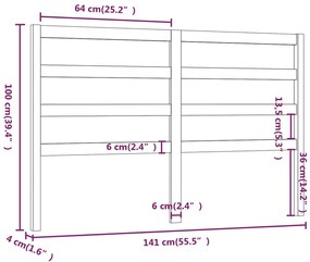 vidaXL Κεφαλάρι Κρεβατιού Γκρι 141 x 4 x 100 εκ. από Μασίφ Ξύλο Πεύκου