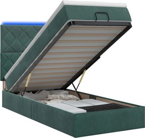 vidaXL Κρεβάτι Ottoman με Στρώμα και LED Σκούρο Πράσινο 100 x 200 cm