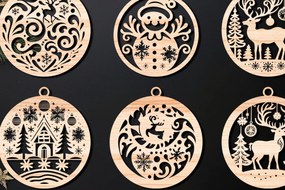 Σετ των 3 Intra απο ξύλο plywood 3mm-4mm πάχος Χριστουγεννιάτικο στολίδι Δίασταση 8x8 cm INTRAFABR-107636767