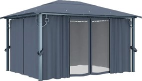 vidaXL Κιόσκι με Κουρτίνα Ανθρακί 400 x 300 εκ. Αλουμινίου
