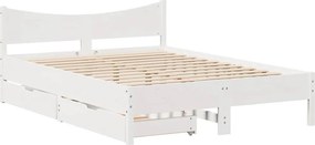 vidaXL Πλαίσιο Κρεβατιού με Συρτάρια Λευκό 150x200εκ Μασίφ Πεύκο