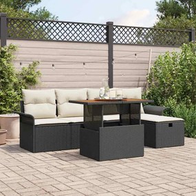 vidaXL Σετ Καναπέ Κήπου Ρυθμιζόμενο ύψος 6 pcs Μαύρο συνθετικό ρατάν