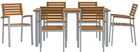 vidaXL Σέτ φαγητού για κήπο 7 pcs Γκρι Στερεό Ξύλο Ακακίας