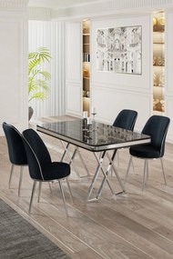 Dining Table &amp; Chairs Set (5 Pieces) Vals - Black Marble, Chrome, Anthracite Black Marble
Chrome
Anthracite