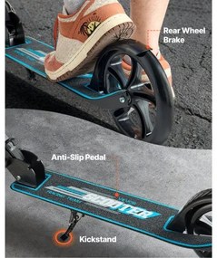 VEVOR Kick Scooter for Kids Ages 8+, Teens &amp; Adults, 2-Wheel Toddler Scooter with Adjustable Height Handlebar, Wide Anti-Slip Deck, Foldable Lightweight for Boys &amp; Girls up to 99.8 kg, Black + Blue