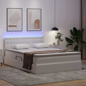 vidaXL Κρεβάτι με αποθηκευτικό χώρο και LED Καθαρό Λευκό 140 x 200 cm