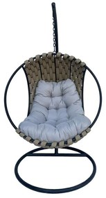 Κούνια κήπου - φωλιά με βάση Makito μέταλλο μαύρο-pvc σε μπεζ- γκρι απόχρωση 100x105x195εκ 100x105x195 εκ.