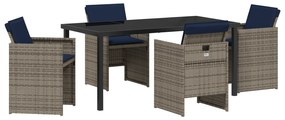 vidaXL Σετ Τραπεζαρίας Κήπου 5 Τεμαχίων με Μαξιλάρια Γκρι Πολυ Ρατάν
