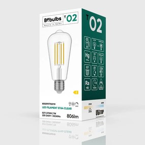 LED Filament Λαμπτήρας T02 Αχλάδι ST64 Διαφανής 7W 806Lm E27 2700K Dimmable