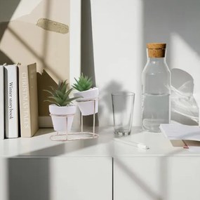 Σετ 2 Τμχ Τεχνητών Φυτών σε Κεραμικά Γλαστράκια και Μεταλλική Βάση 12.5x6x13cm