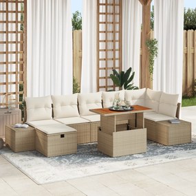 vidaXL Σετ 8 Τεμαχίων Εξωτερικής Τραπεζαρίας με Μαξιλάρια Μπεζ Ρατάν
