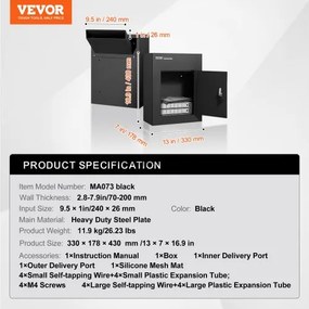 VEVOR Through The Wall Drop Box 13x7x17" Mailbox with Combination Lock Black