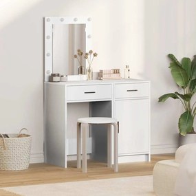 vidaXL Σετ Μακιγιάζ 2 κομματιών με LED σε Λευκό χρώμα και Επεξεργασμένο Ξύλο