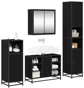 vidaXL Σετ Επίπλων Μπάνιου με ράφι 4 pcs Μαύρη Οξυά Επεξεργασμένο ξύλο