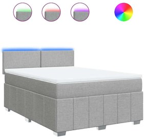vidaXL Κρεβάτι Boxspring με Στρώμα Ανοιχτό Γκρι 140x200 εκ. Υφασμάτινο