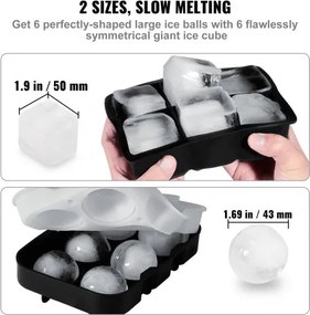 VEVOR Ice Ball Maker Silicone Ice Cube Tray with Lid 2 Packs Whiskey Cocktail