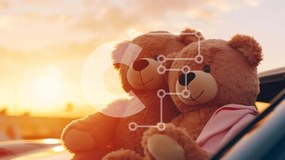 Intra Συλλεκτικό Ξύλινο Παζλ Plywood 4mm - Teddy Bears στο αυτοκίνητο στο ηλιοβασίλεμα Σε Ξύλινο Κουτί - Διαστάσεις Puzzle: 10x10 cm – 25 κομμάτια