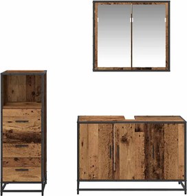 vidaXL Σετ Επίπλων Μπάνιου με ράφι 3 pcs Παλιό Ξύλο Επεξεργασμένο ξύλο