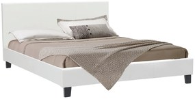 Κρεβάτι Nevil pakoworld διπλό 150x200 PU χρώμα λευκό ματ - Τεχνόδερμα - 006-000001