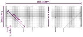 vidaXL Συρματόπλεγμα Περίφραξης Ανθρακί 2 x 25 μ. με Καρφωτές Βάσεις