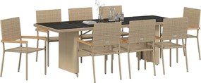 vidaXL Σέτ φαγητού για κήπο 9 pcs Μπεζ συνθετικό ρατάν