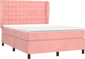 vidaXL Κρεβάτι Boxspring με Στρώμα Ροζ 140x190 εκ. Βελούδινο