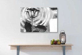 Εικόνα ενός τριαντάφυλλου σε καμβά ζωγραφικής σε ασπρόμαυρο - 90x60