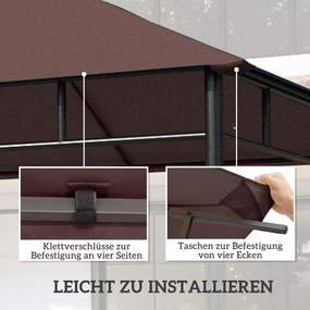 2,98m x 2,98m Polyester Garden Gazebo Replacement Roof Coffee