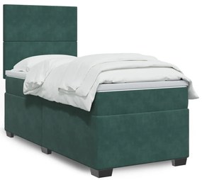 vidaXL Κρεβάτι Boxspring με Στρώμα Σκούρο Πράσινο 90x200 εκ. Βελούδινο
