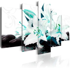 Πίνακας - Turquoise lilies and stones 100x50