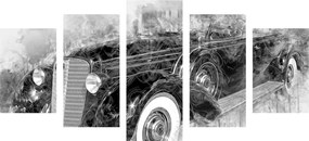 Ιστορικό ρετρό αυτοκίνητο 5 τμημάτων εικόνας σε ασπρόμαυρο