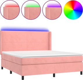 vidaXL Κρεβάτι Boxspring με Στρώμα &amp; LED Ροζ 180x200 εκ. Βελούδινο