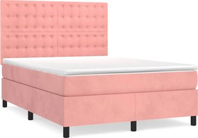 vidaXL Κρεβάτι Boxspring με Στρώμα Ροζ 140x200 εκ. Βελούδινο